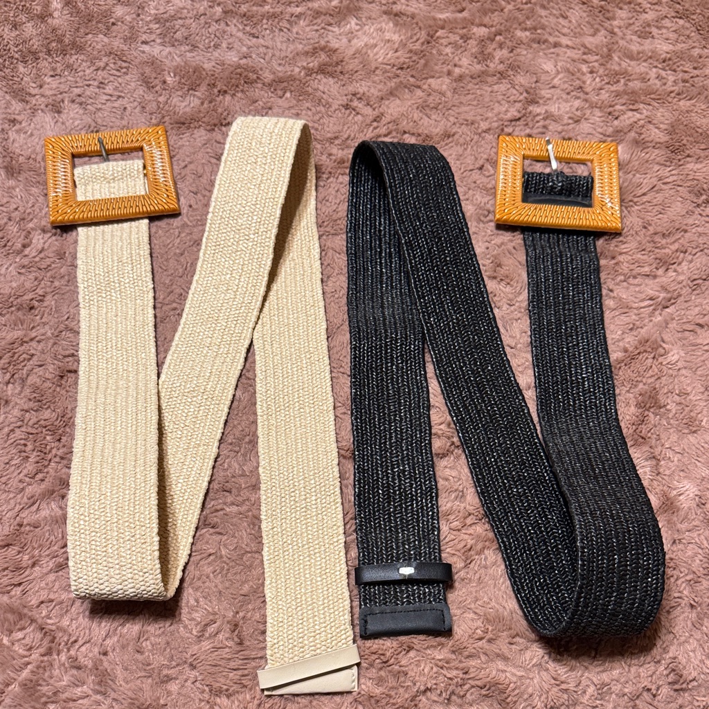 Set Of Two Woven Belts With Square Buckles